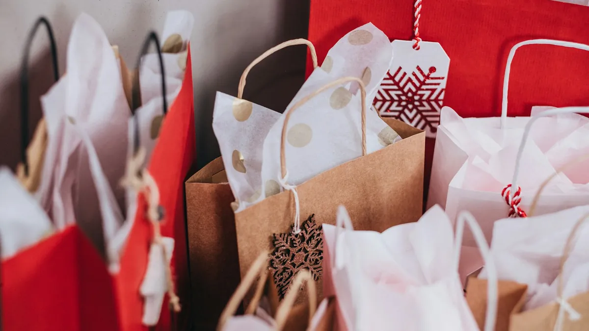 Red and kraft paper gift bags