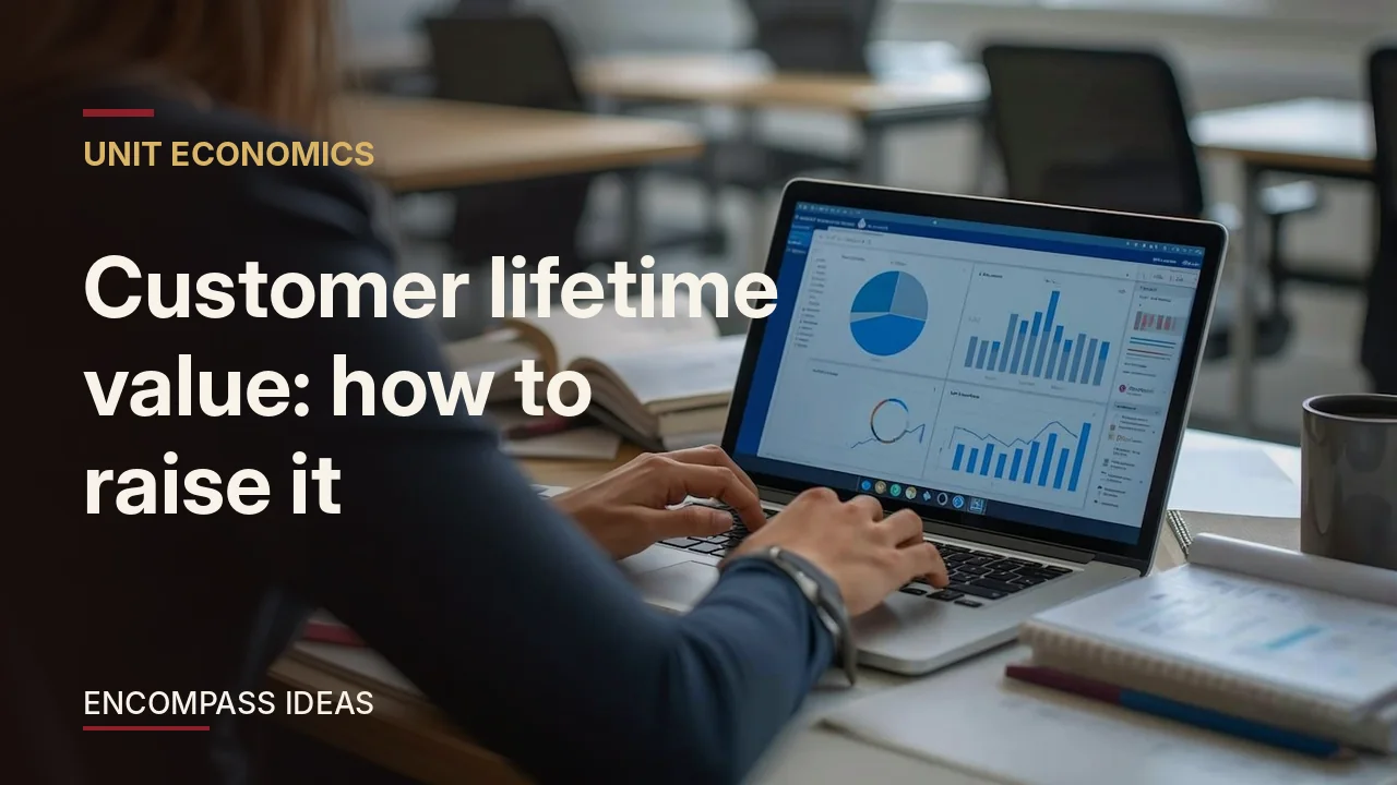 Customer lifetime value: how to raise it, a person working on a laptop with charts and graphs